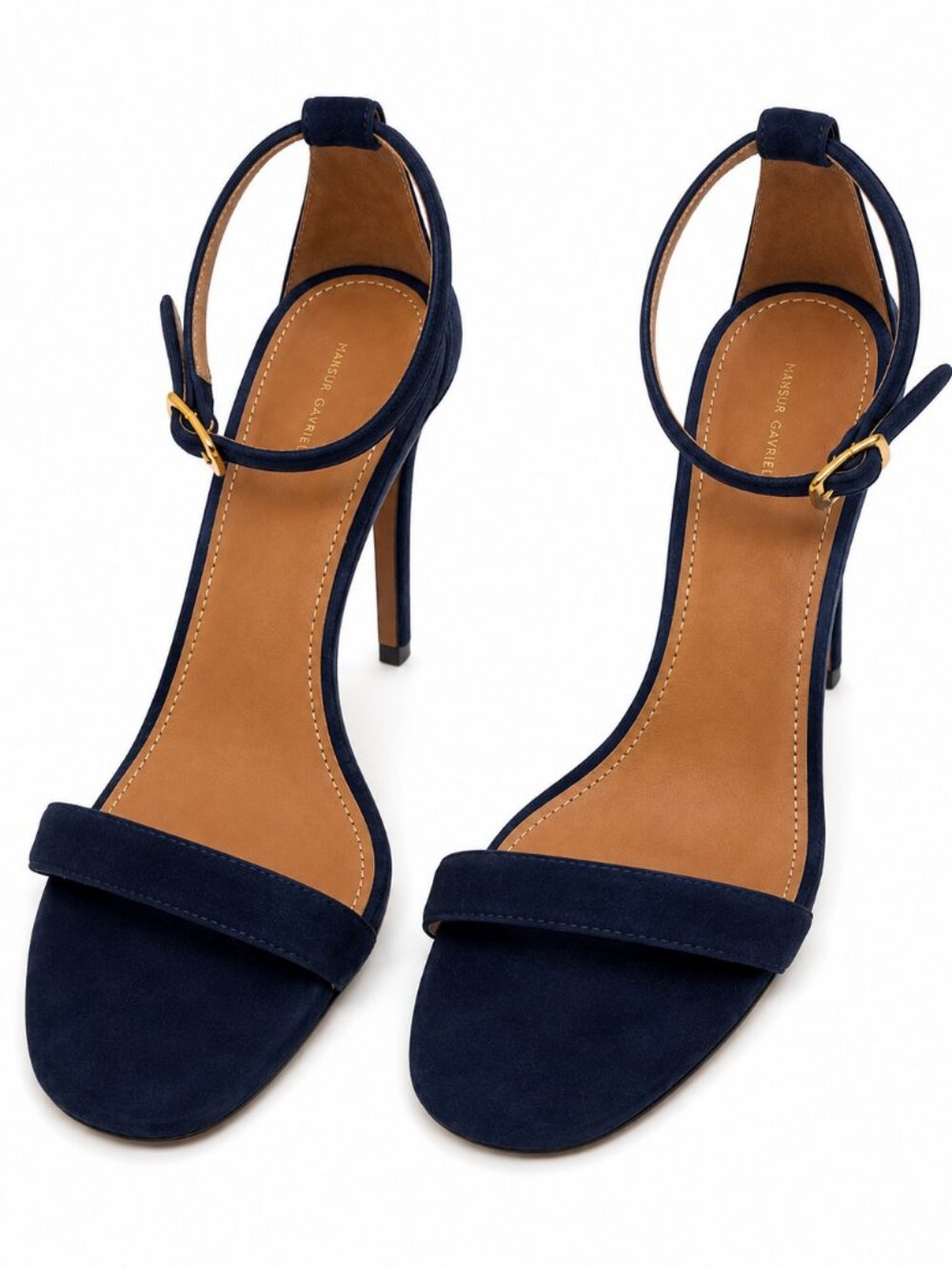 Mansur Gavriel Navy Suede Ankle Strap Heeled Sandals Made in Italy | Sz 39 | EUC